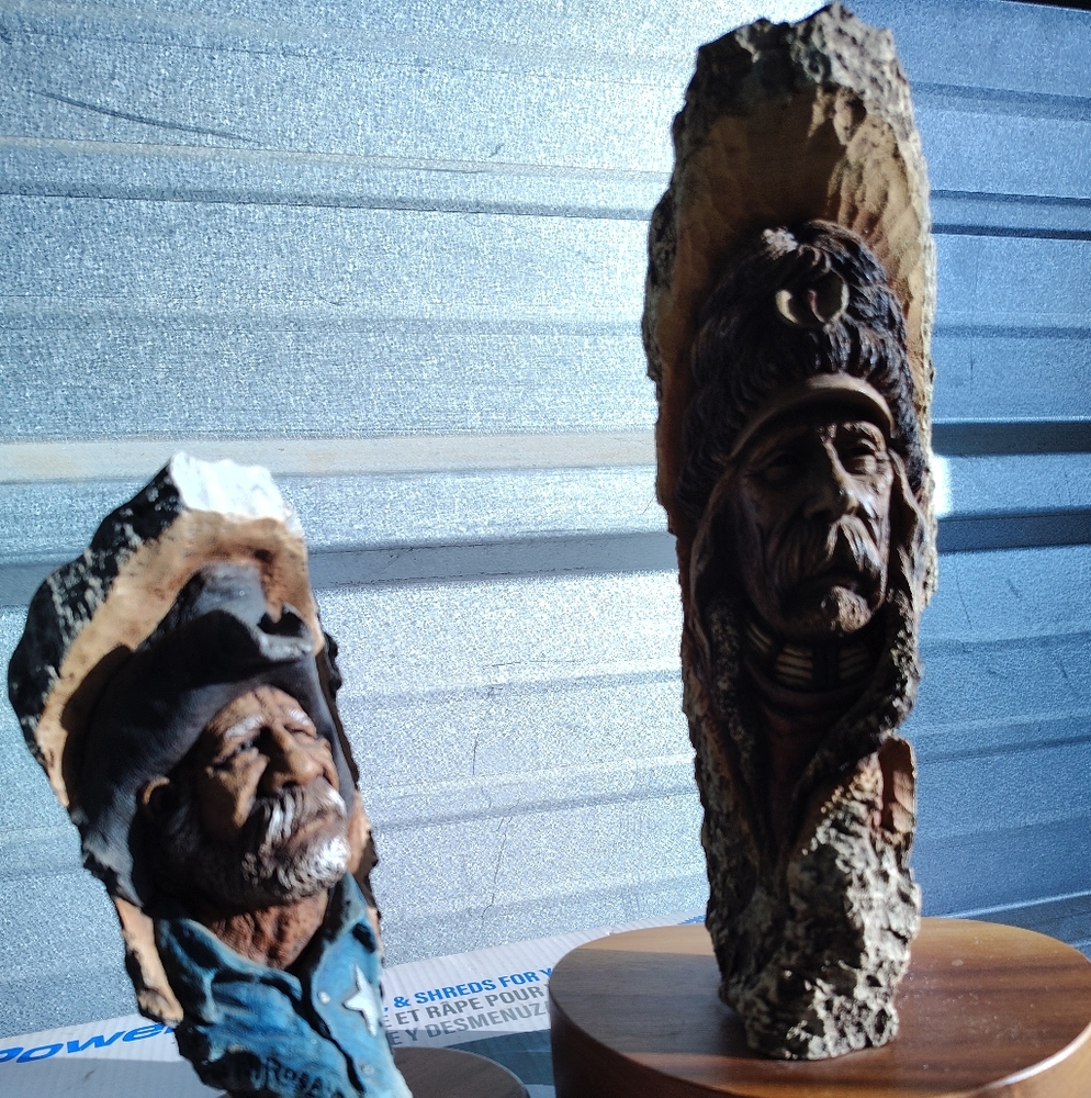 Rustic Wood Carved Figurines Brown and Tan Artist Neal Rose
